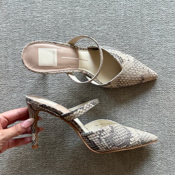 Dolce Vita Shoes - Dolce Vita Kanika Strappy Heels Size 7 Sand Snake Embossed Leather Pointed Toe